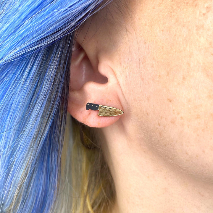 Teeny Tiny 1/2" Chef's Knife Earrings in Gold