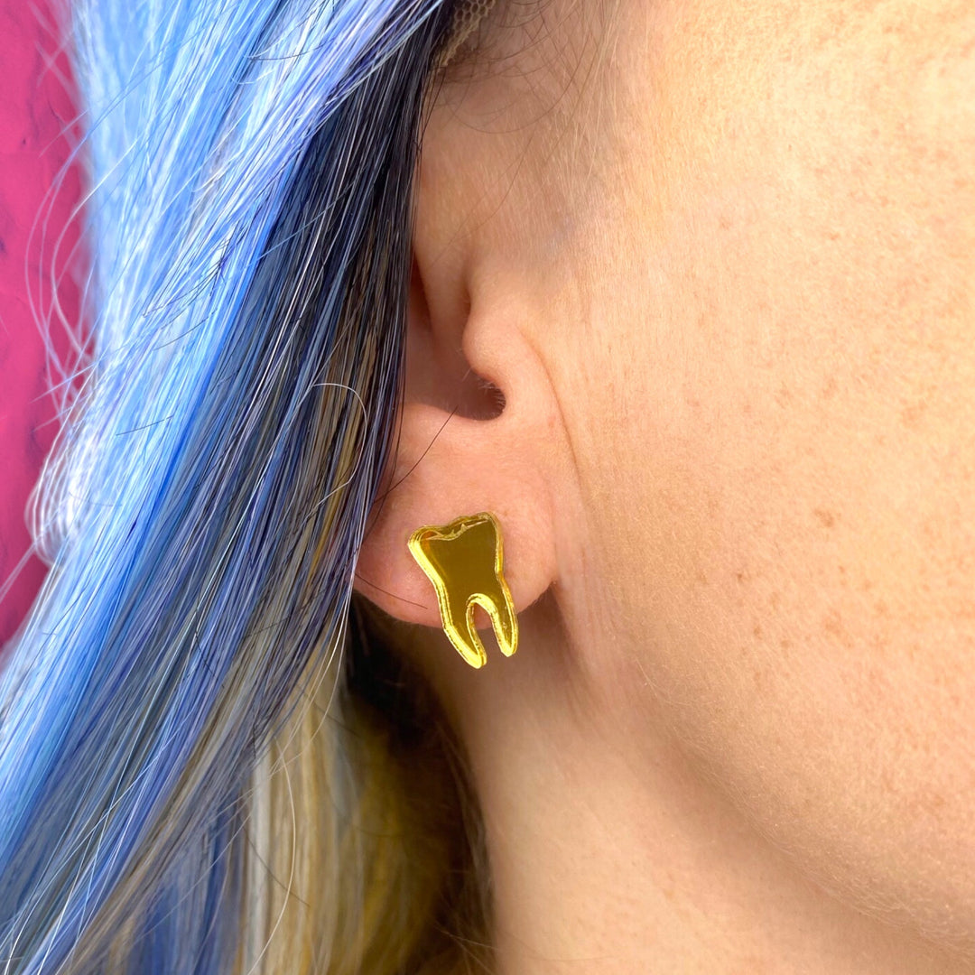 LAST CHANCE! Teeth Earrings in Mirror Gold