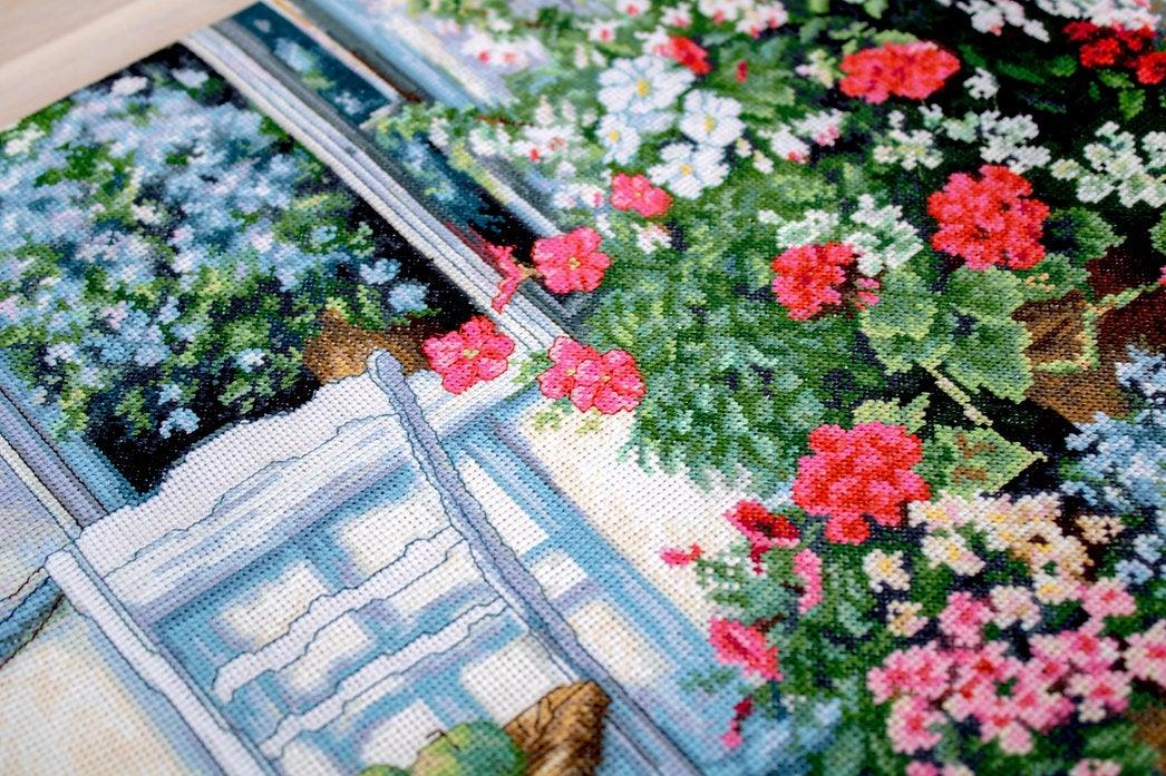 Terrace with Flowers BU4017L Counted Cross-Stitch Kit