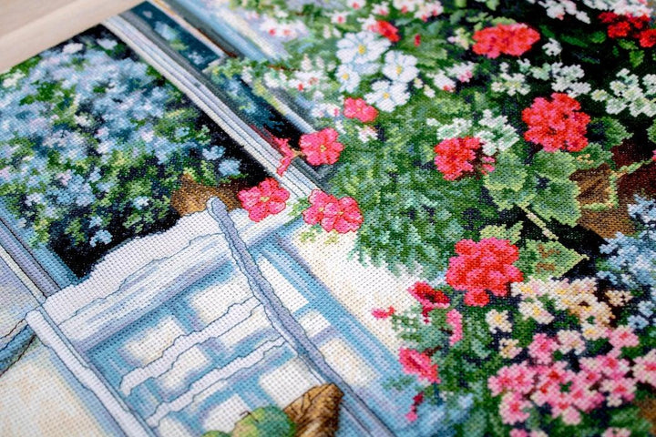 Terrace with Flowers BU4017L Counted Cross-Stitch Kit