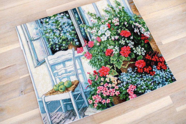 Terrace with Flowers BU4017L Counted Cross-Stitch Kit