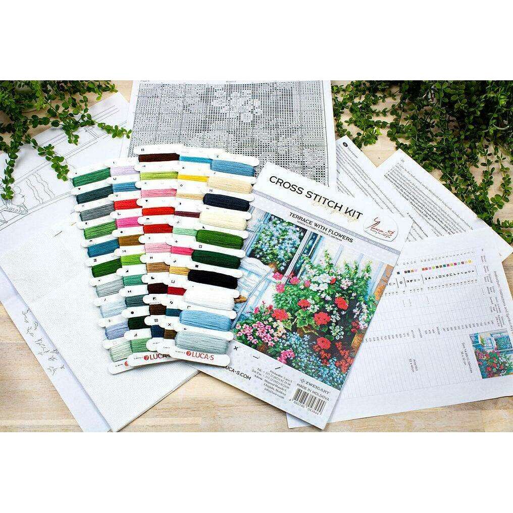 Terrace with Flowers BU4017L Counted Cross-Stitch Kit