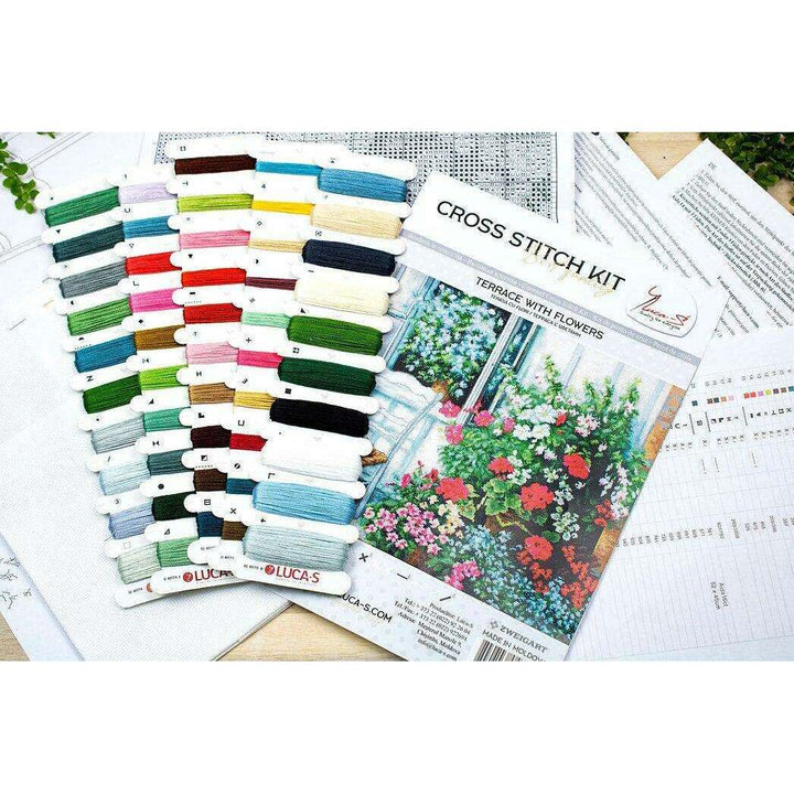 Terrace with Flowers BU4017L Counted Cross-Stitch Kit