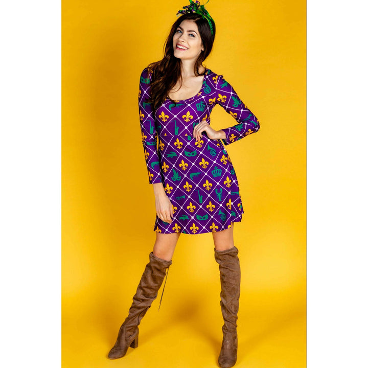 The Bourbon St. Special | Mardi Gras Printed Skater Dress