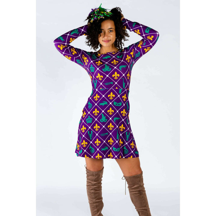 The Bourbon St. Special | Mardi Gras Printed Skater Dress