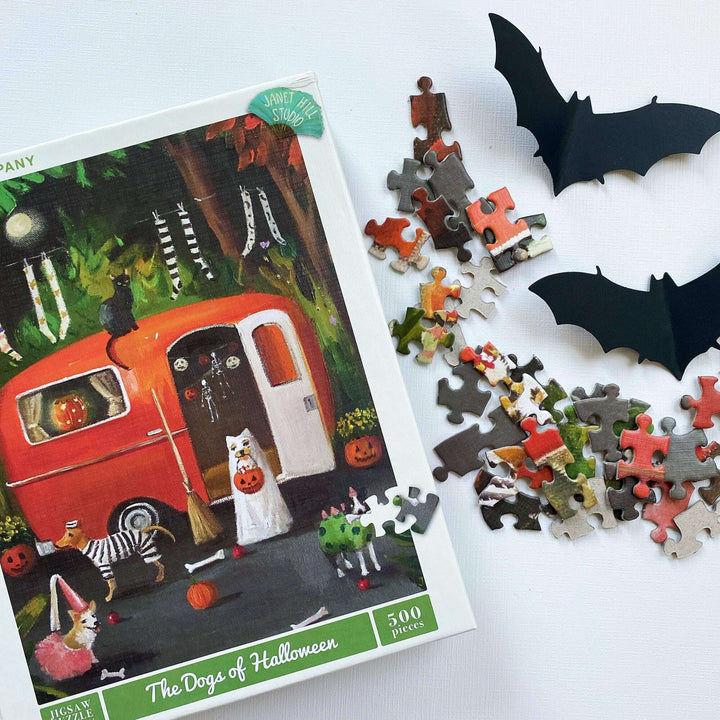 The Dogs of Halloween Puzzle Featuring Artwork of Janet Hill