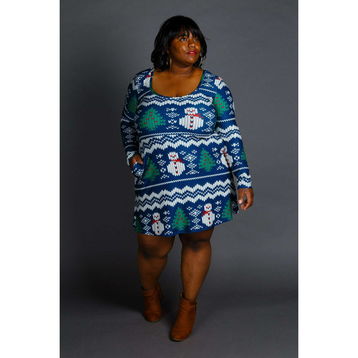 The Eggnog Aficionado | Snowman Print Christmas Skater Dress