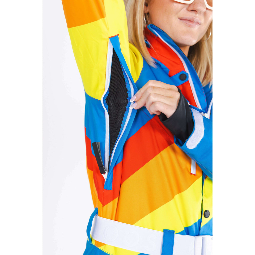 The Groovy Gondola | Orange Retro Swirl Women's One Piece Ski Suit