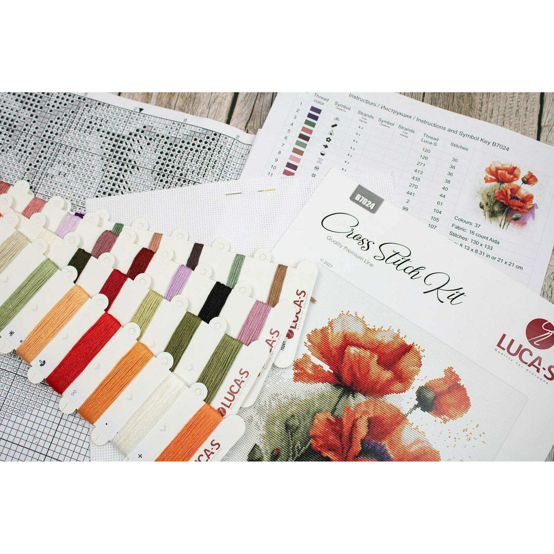 The Poppy Flowers B7024L Counted Cross-Stitch Kit
