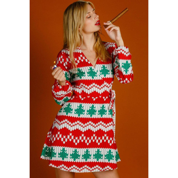 The Red Ryder | Knit Print Christmas Wrap Dress