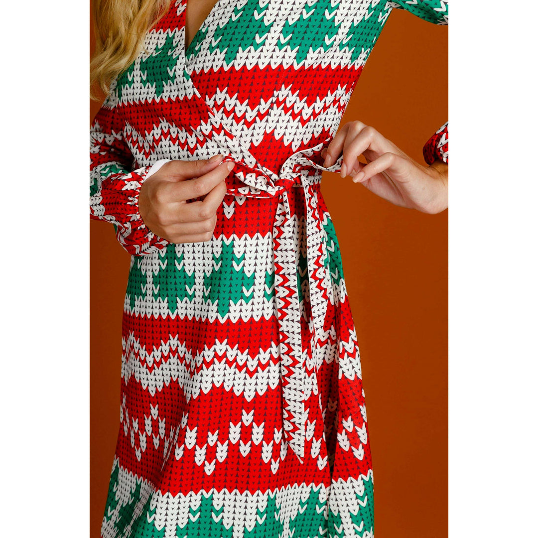 The Red Ryder | Knit Print Christmas Wrap Dress