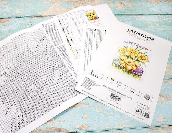 Three Chicks with Daffodils and Egg L8059 Counted Cross Stitch Kit