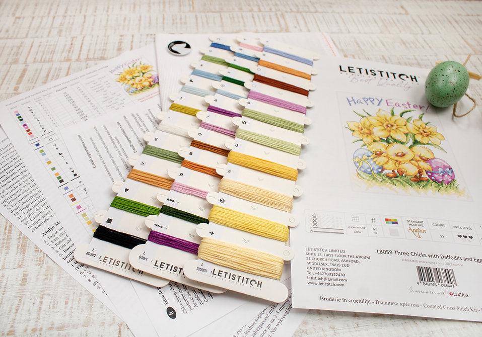 Three Chicks with Daffodils and Egg L8059 Counted Cross Stitch Kit