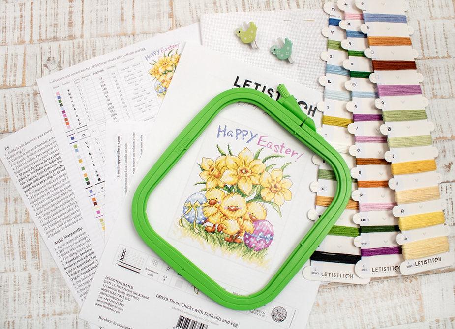 Three Chicks with Daffodils and Egg L8059 Counted Cross Stitch Kit