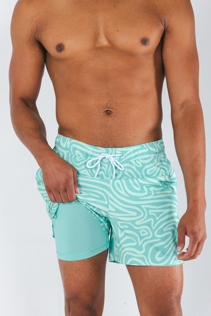 The Water Park | Neon Abstract Line Ball Hammock® Pouch 5" Swim Trunks