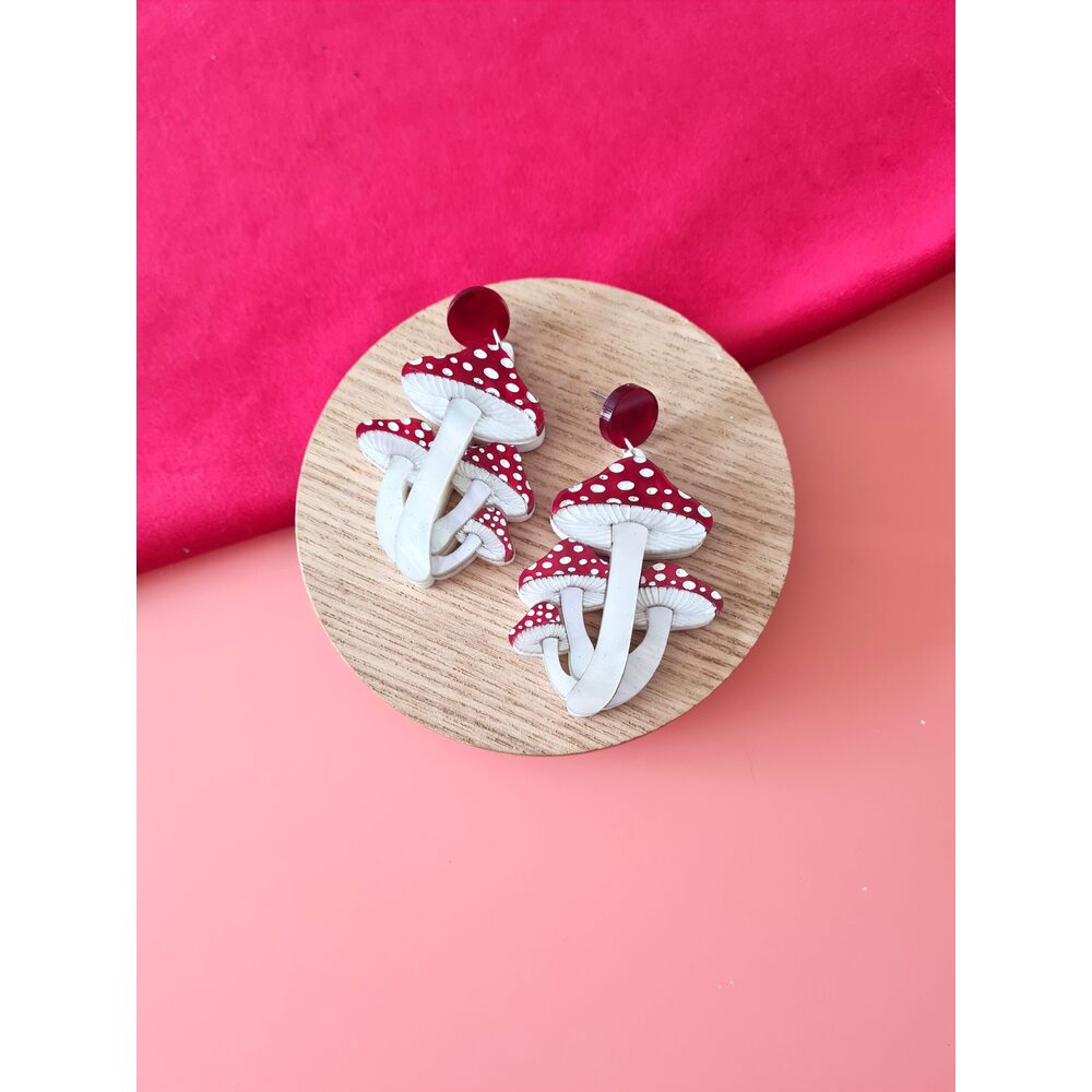 Toadstool Mushroom Cluster Earrings by Cherryloco Jewellery 2
