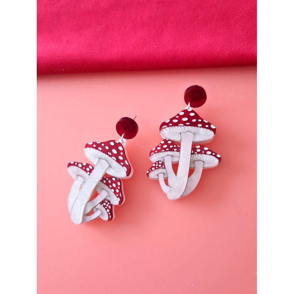 Toadstool Mushroom Cluster Earrings by Cherryloco Jewellery 4