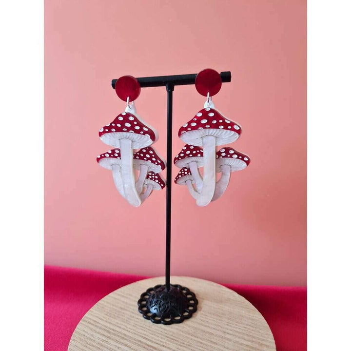 Toadstool Mushroom Cluster Earrings by Cherryloco Jewellery 3