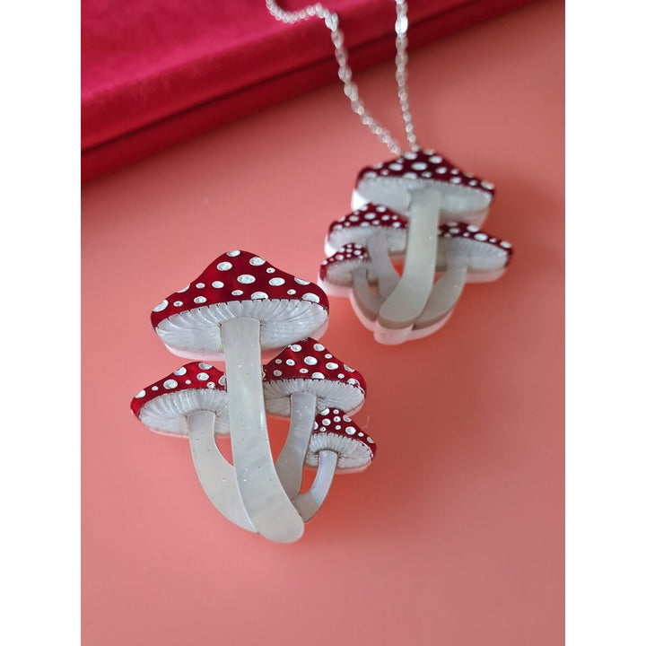 Toadstool mushroom cluster pin or pendant 2