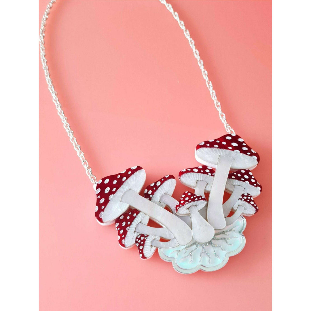 Toadstool Mushroom Cluster Statement Necklace by Cherryloco