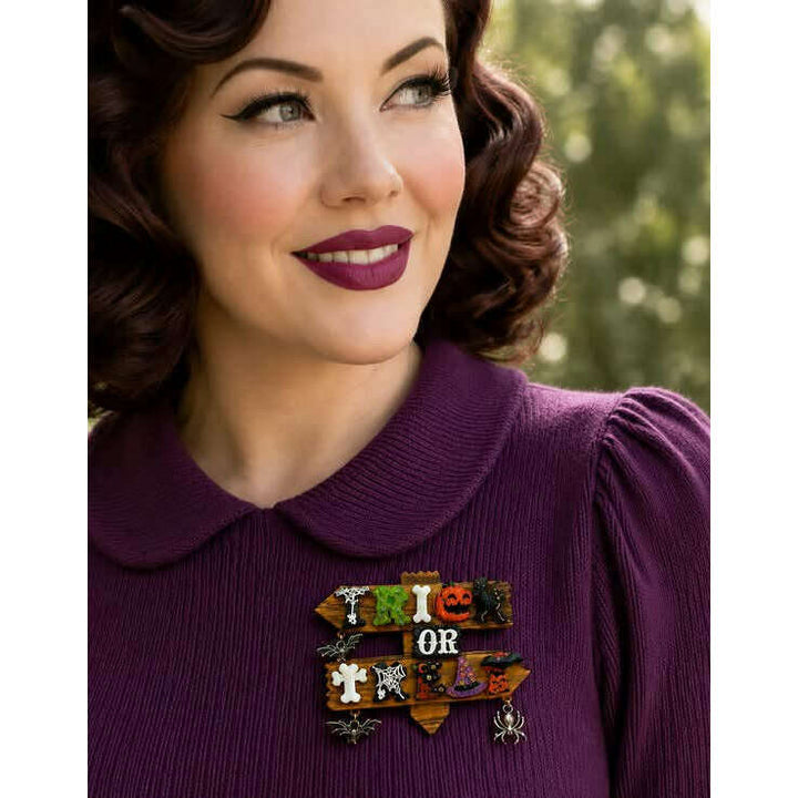 Trick or Treat Halloween Brooch by Lipstick & Chrome