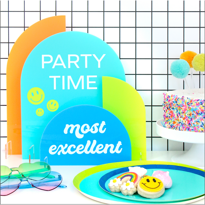 Turquoise, Orange, and Lime Acrylic Party Decor Stands