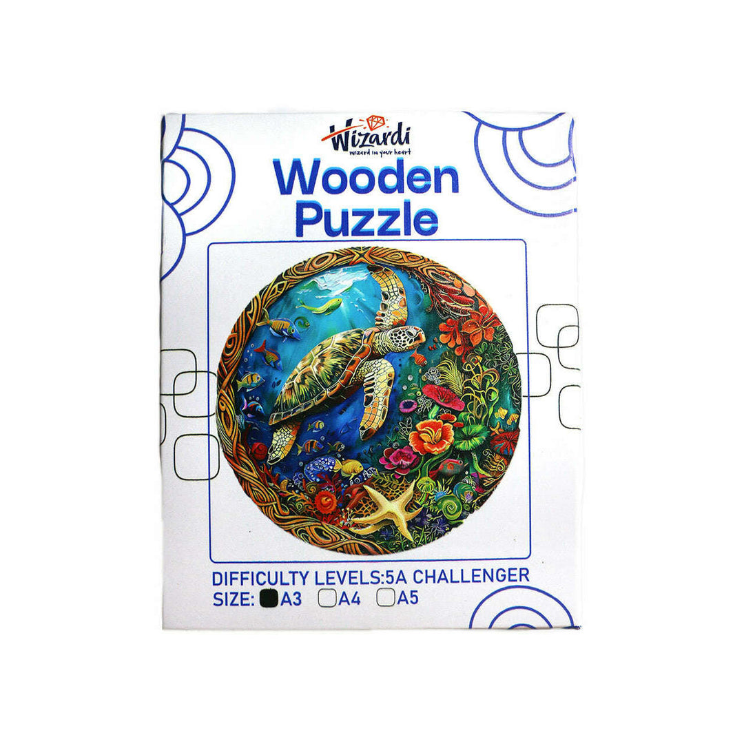 Turtle in Coral Reef - Jigsaw Wooden Puzzle by Wizardi F07N9-31
