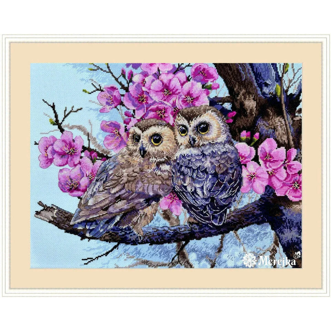 Two Owls in Spring Blossom K-228 Counted Cross-Stitch Kit