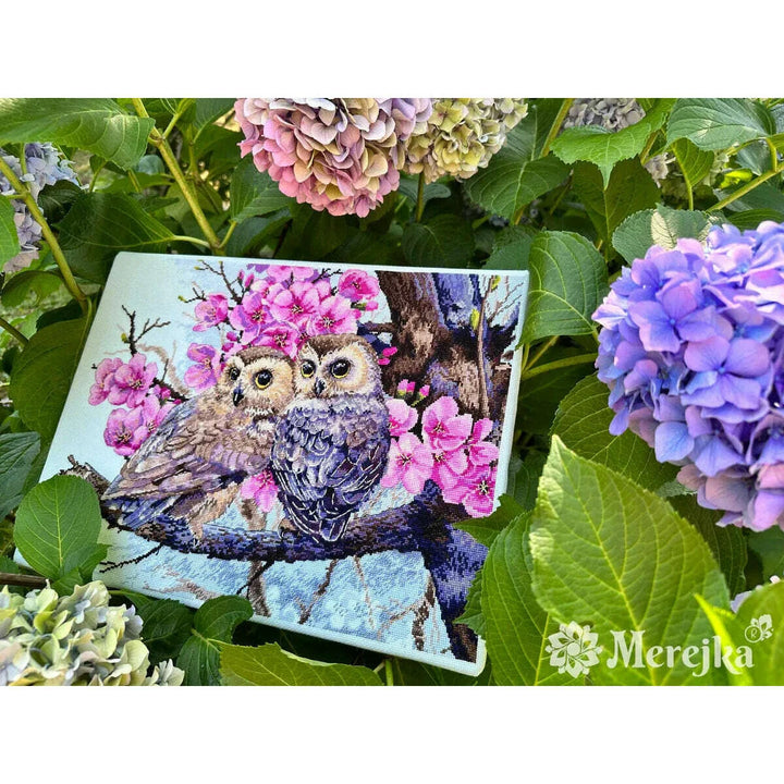 Two Owls in Spring Blossom K-228 Counted Cross-Stitch Kit