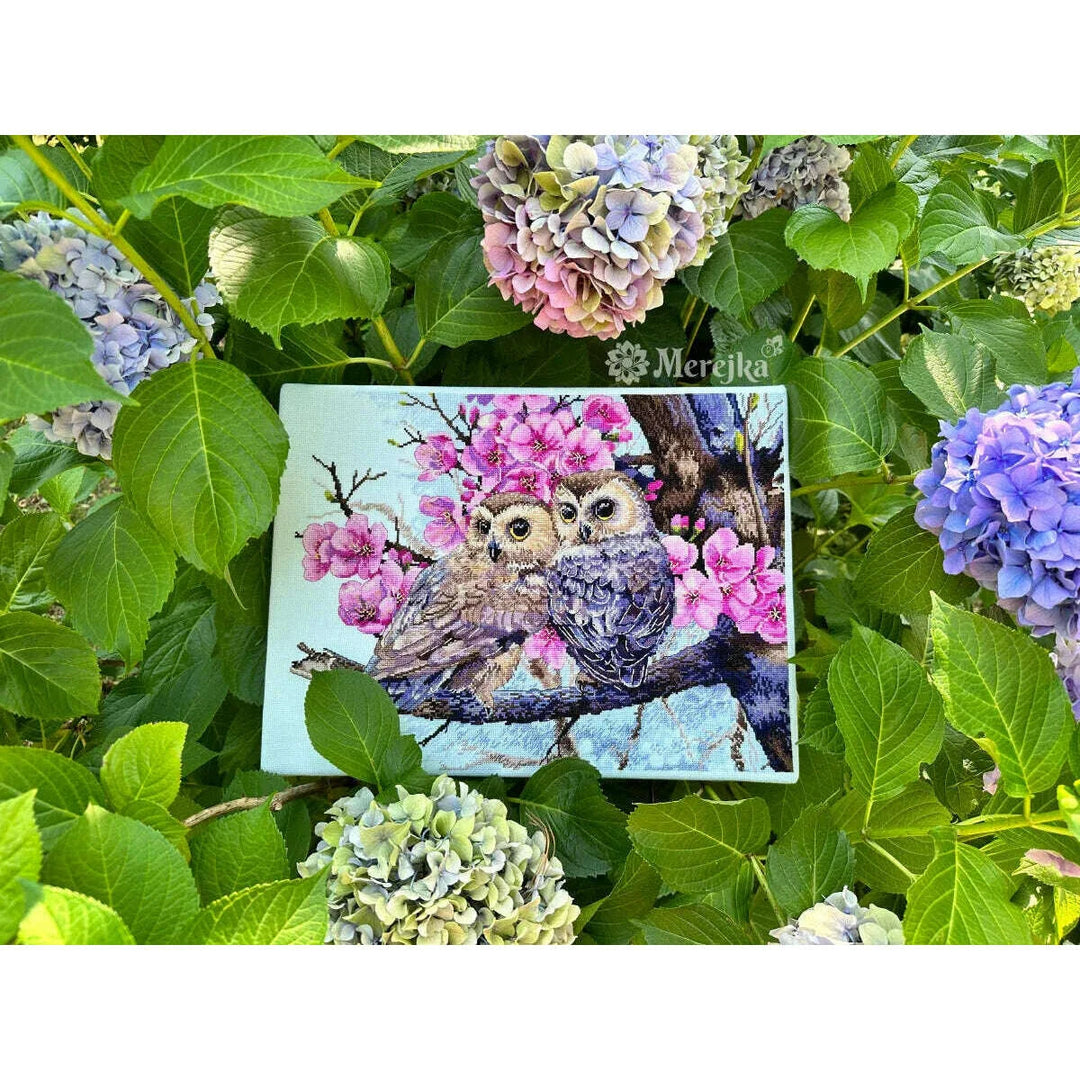 Two Owls in Spring Blossom K-228 Counted Cross-Stitch Kit