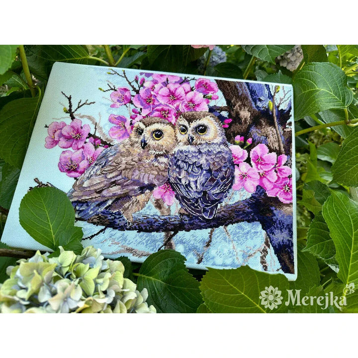 Two Owls in Spring Blossom K-228 Counted Cross-Stitch Kit