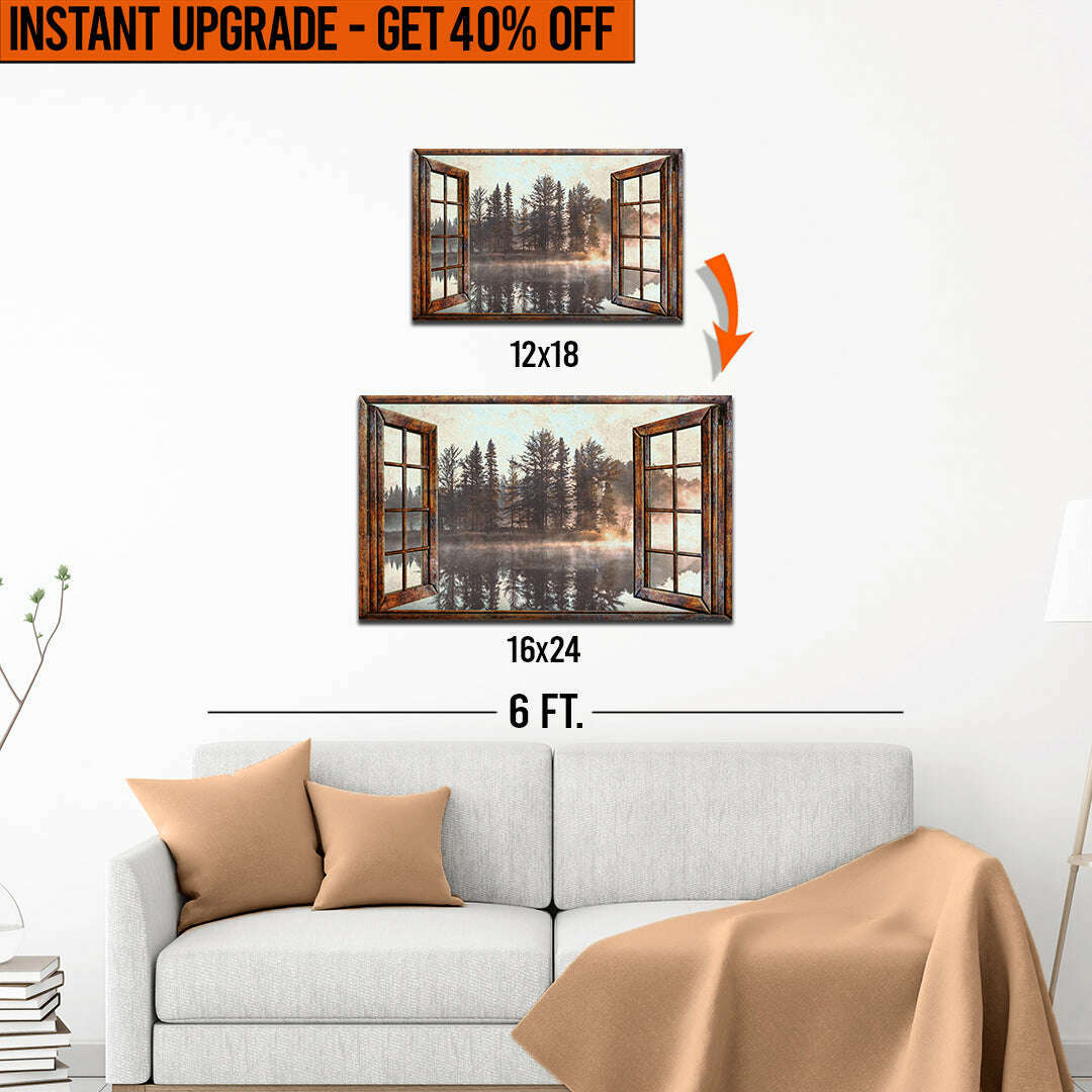 Upgrade Your 12x18 Inches 'Foggy Autumn Lake View By The Window' Canvas To 16x24 Inches