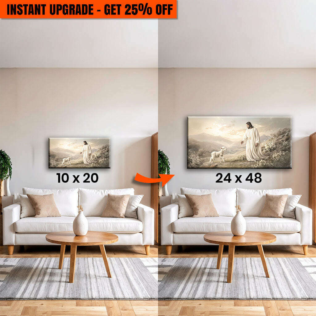 Upgrade Your 20x10 Inches 'Jesus Protects The Lamb From Wolves Faith Wall Art X' Canvas To 48x24 Inches