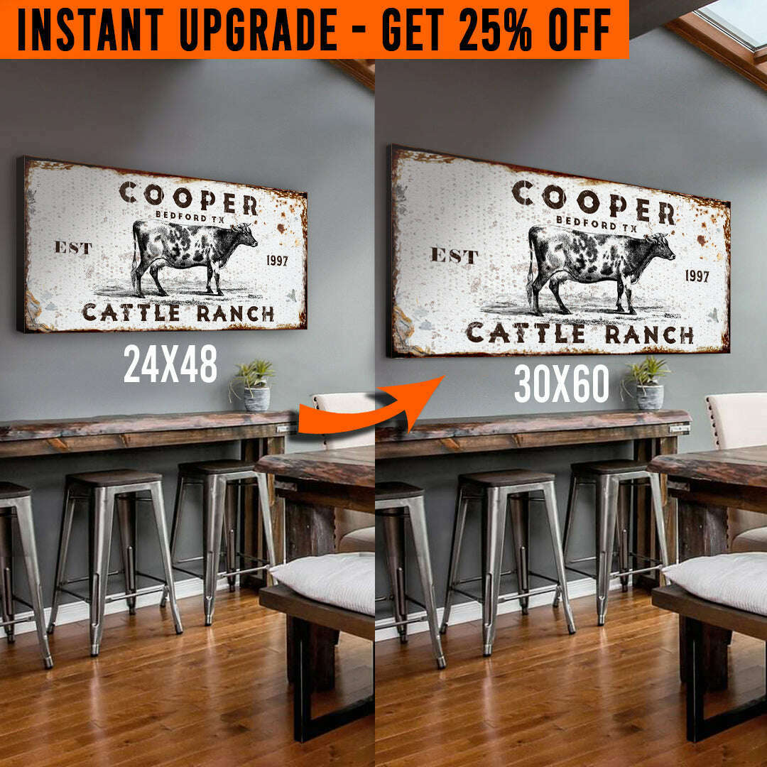 Upgrade Your 48x24 Inches 'Cattle Ranch Rustic' (Style 1) Canvas To 60x30 Inches
