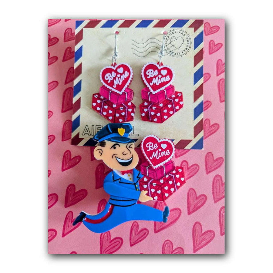 Valentine's Happy Mail Brooch & Earrings Set by 50's Vintage Dame x Lipstick & Chrome