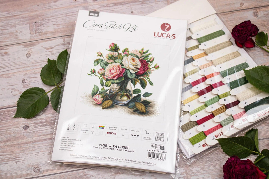 Vase with Roses  B7026L Counted Cross-Stitch Kit