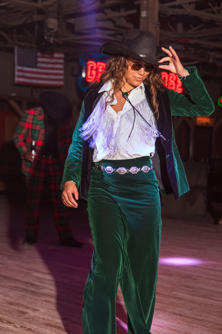 The Elegant Evergreen | Green Velvet Womens Velvet Blazer