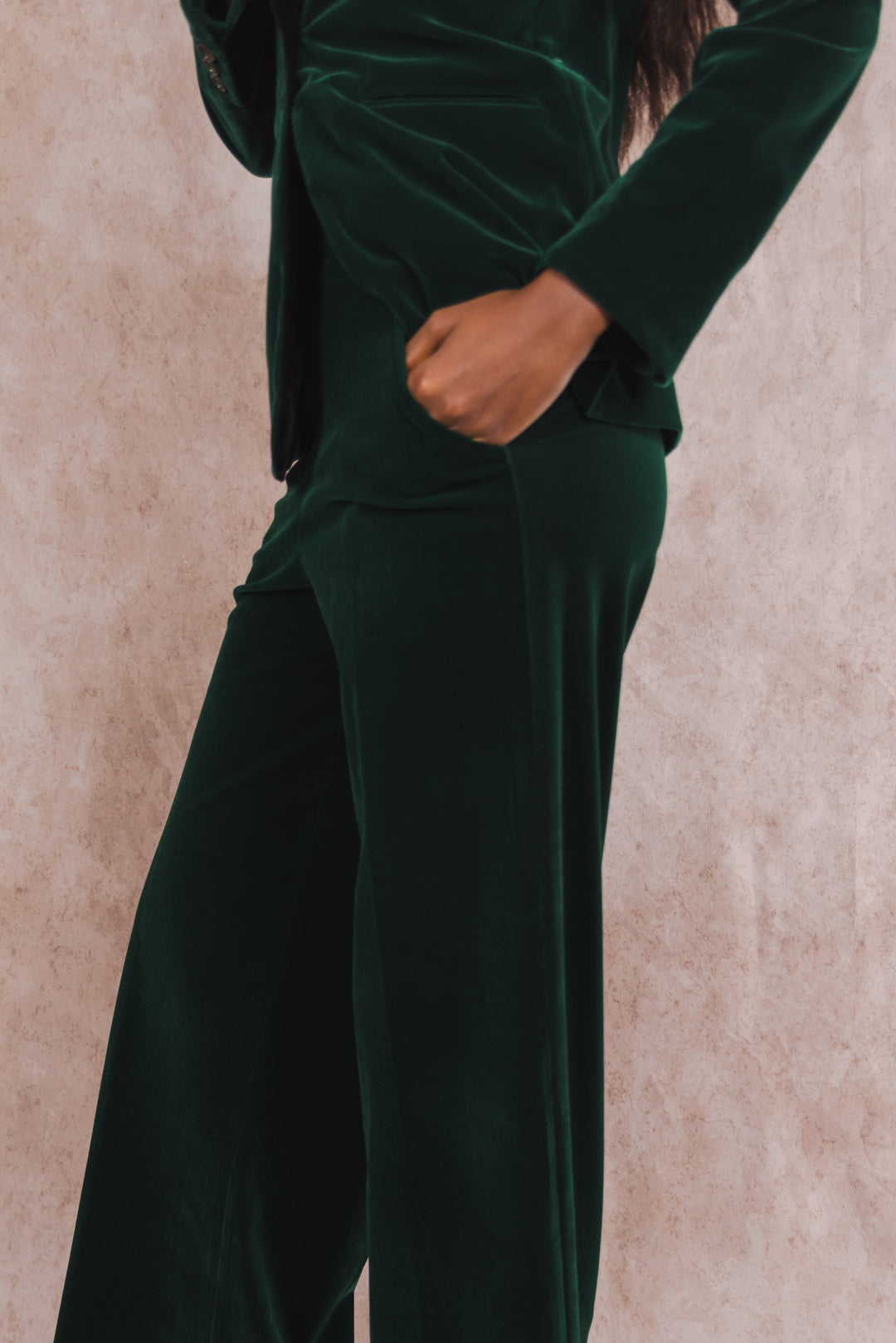 The Elegant Evergreen | Green Velvet Wide Leg Velvet Pants