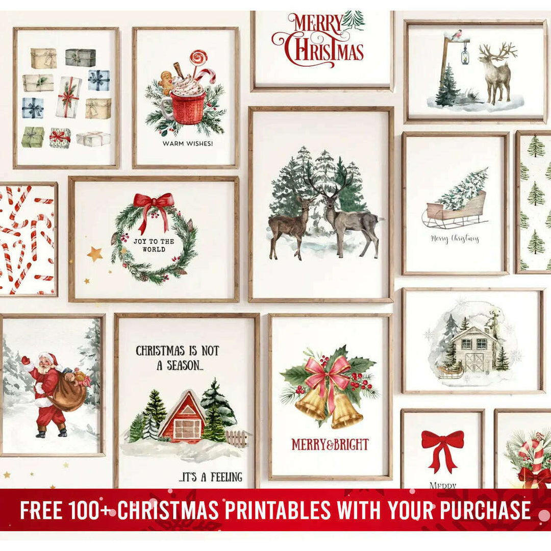 Vintage Christmas Tree Wall Art with Free 100+ Christmas Print