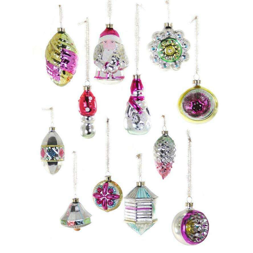 Vintage Inspired Heirloom Glass Christmas Ornaments Large Assortment of 12