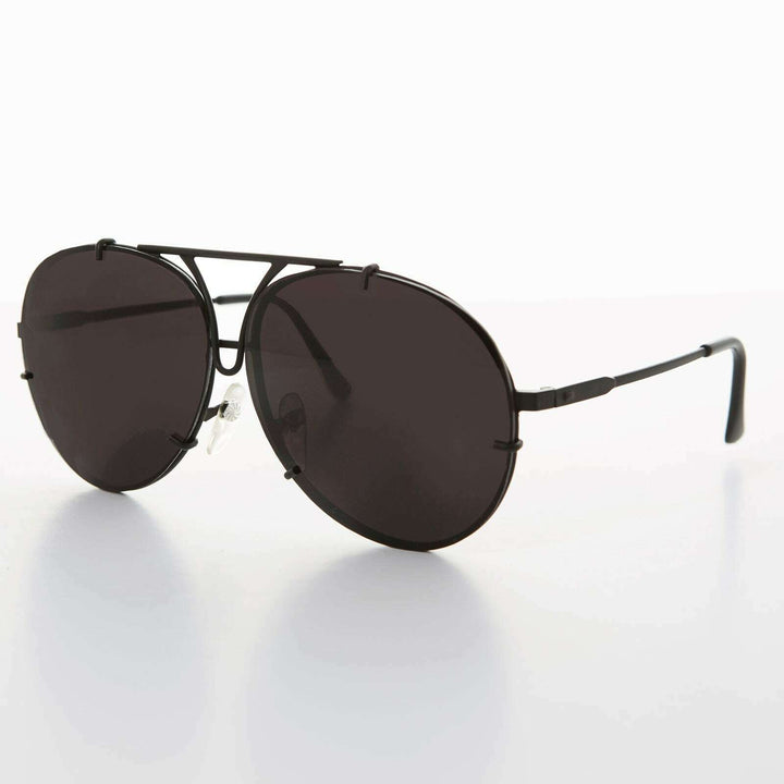 Vintage Rimless Aviator Sunglass Matte Black - Vossie