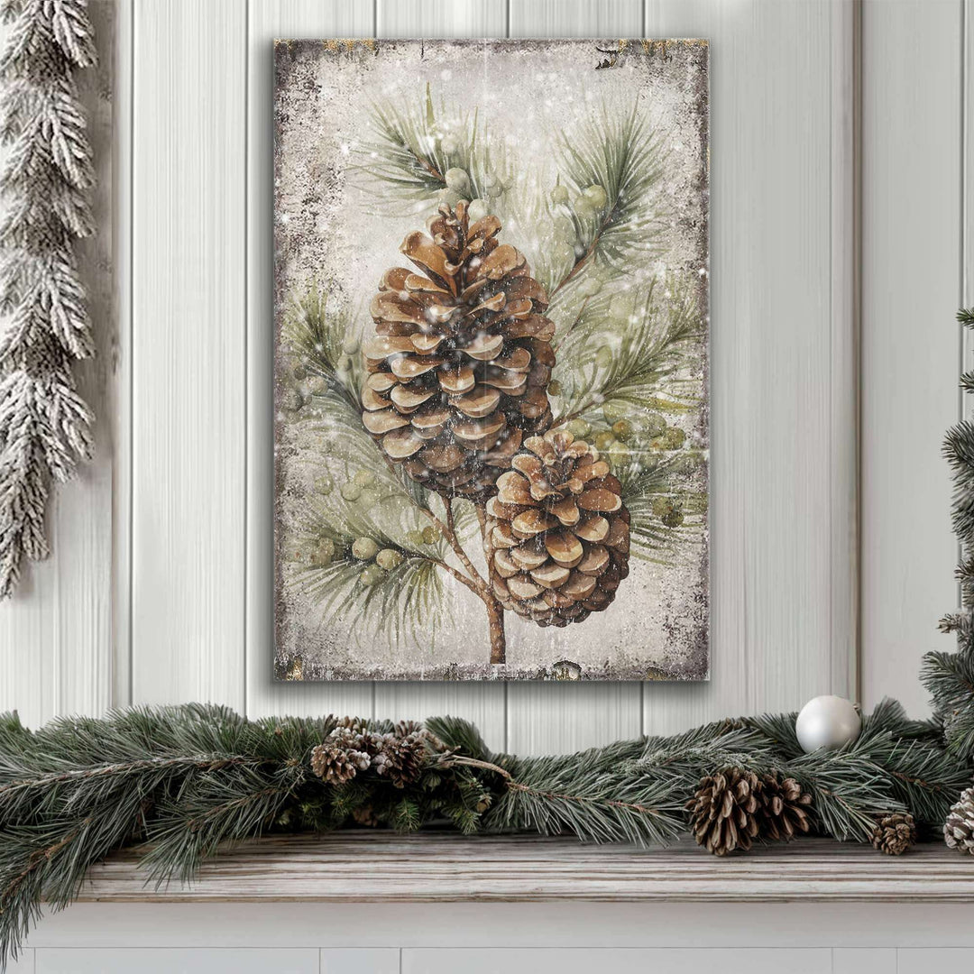 Vintage Winter Pine Cone Christmas Wall Art II