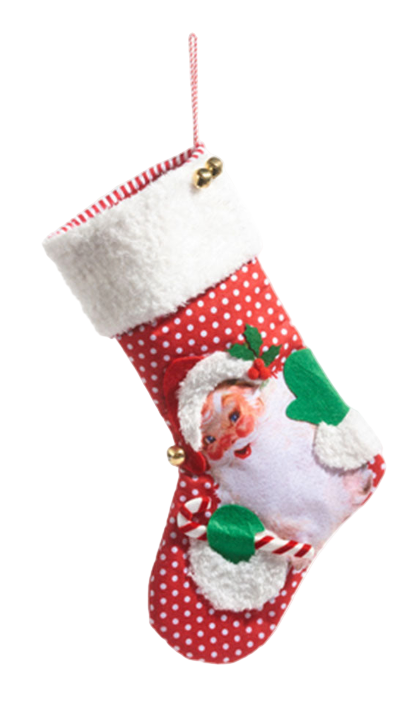 Christmas stocking with a Santa Claus design on a white background