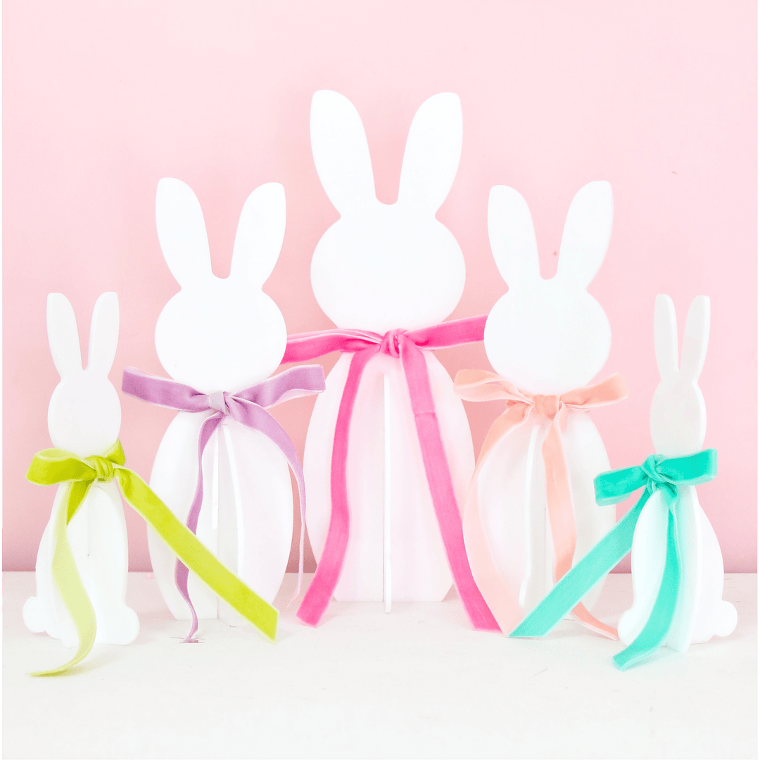 White acrylic bunnies with bows