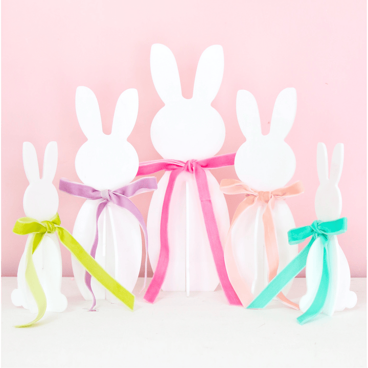 White acrylic bunnies with bows