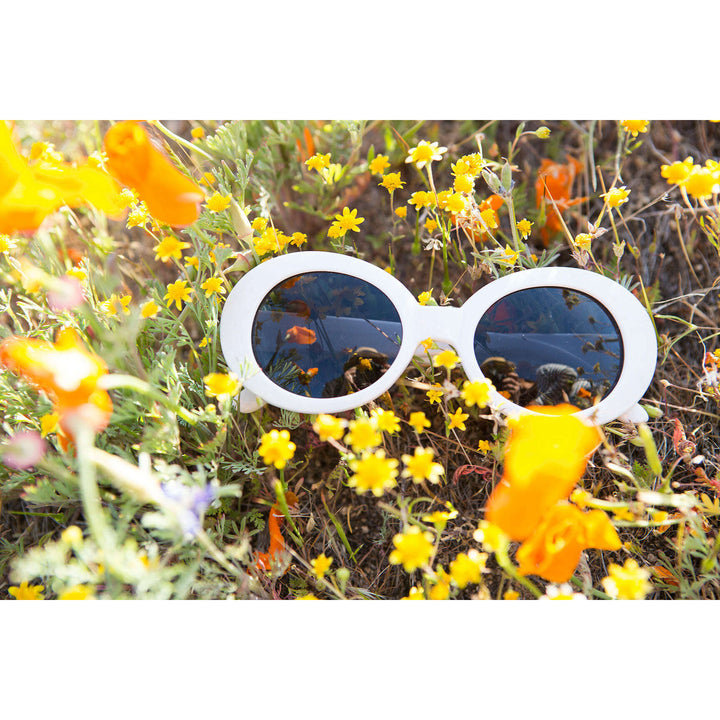 White Cat Eye Oval Clout Sunglass - Kurtis