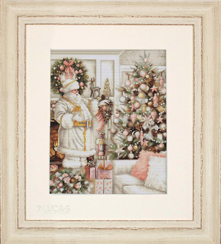White Santa With Christmas Tree BU5019L Counted Cross-Stitch Kit