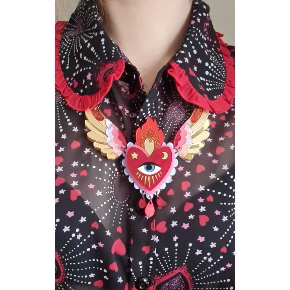 Winged Flaming Heart Statement Necklace by Cherryloco Jewellery 5