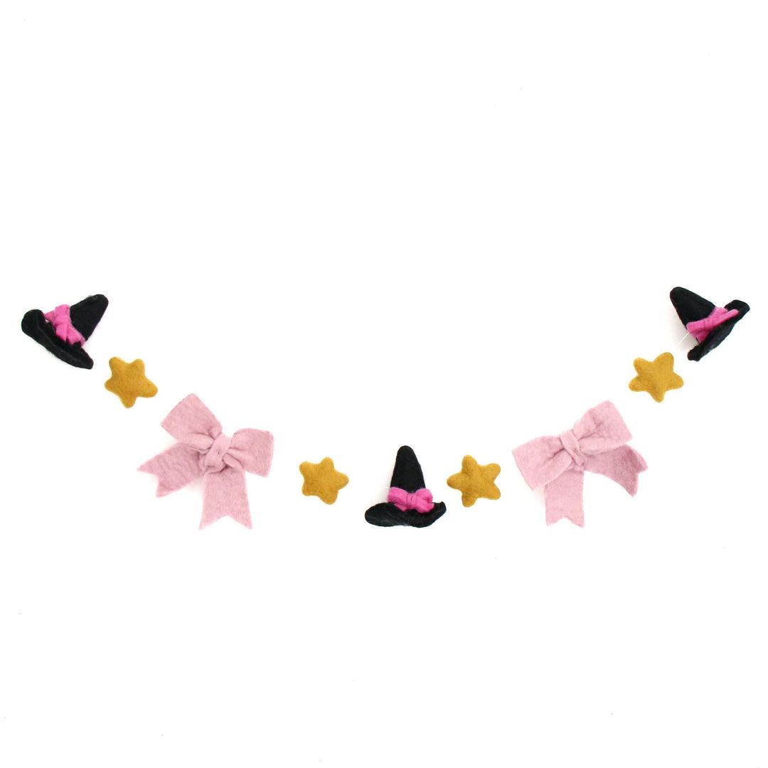 Witch hat, stars, and bows felt garland