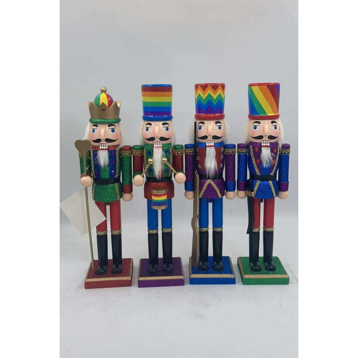 Wooden Vibrant Nutcracker with Chevron-Hat Wizardi F07M6-10 blue stand